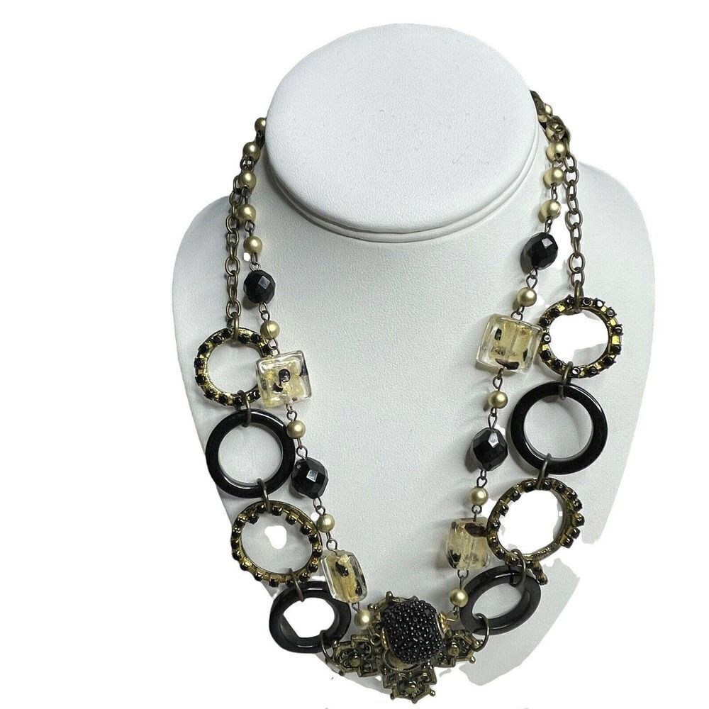 𝅺treska Double Strand Necklace Brass Cross Pendant Beads Bohemian 18" Fashion